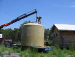 Hooking up the crane.